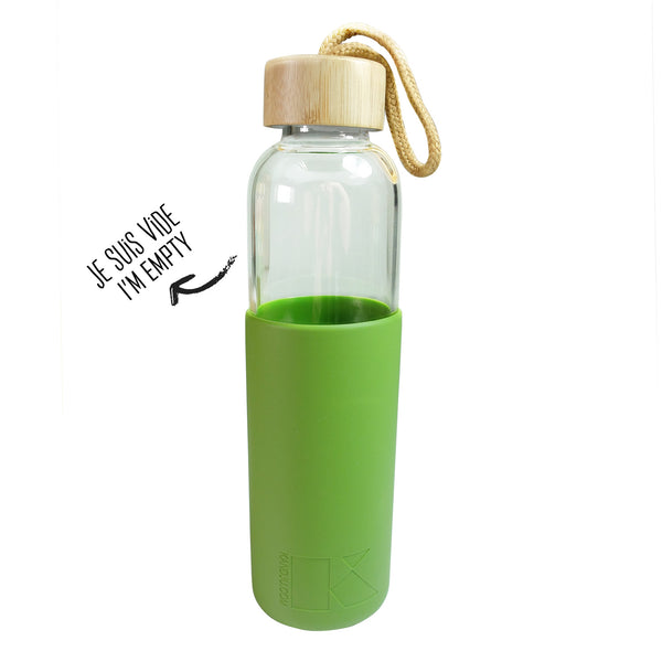 Empty khaki bottle with bamboo lid